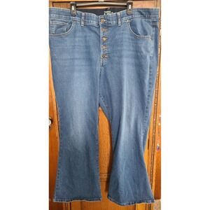 Terra & Sky Womens 24W Flare Leg Jeans Blue Button Fly High Rise Denim Pants